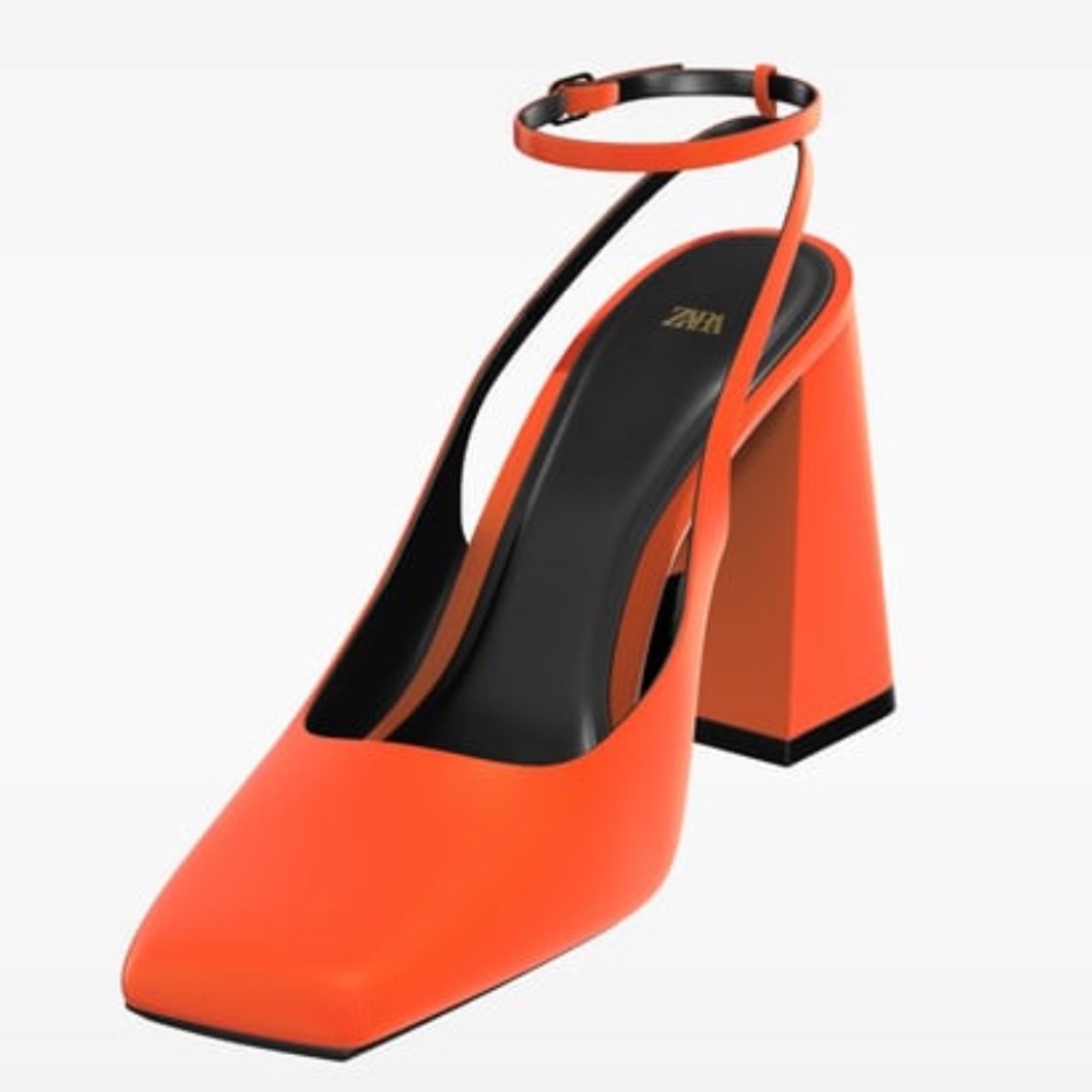 Zara SATIN EFFECT HEELED SLINGBACKS. Orange. Size 6.5. New with Tags. - Picture 5 of 6